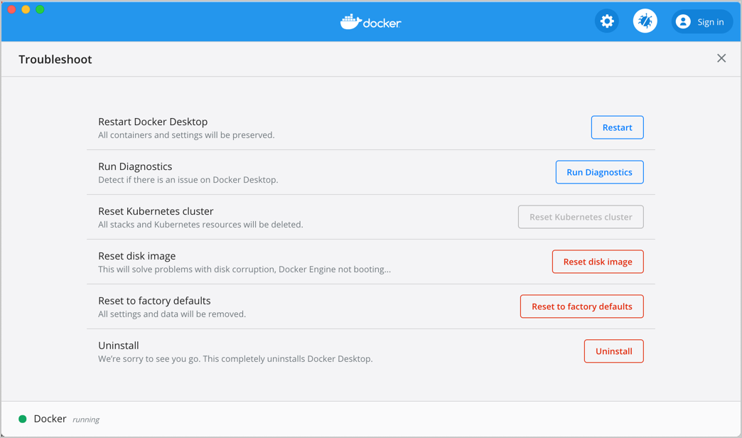 Uninstall or reset Docker