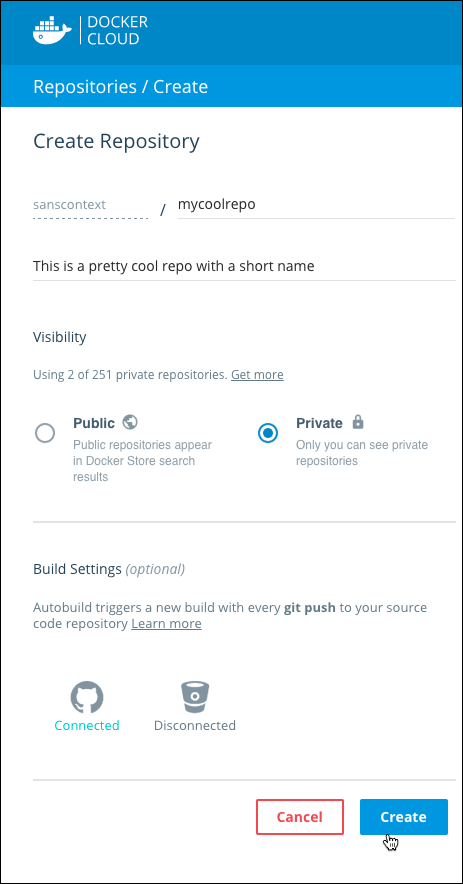 Create repository page