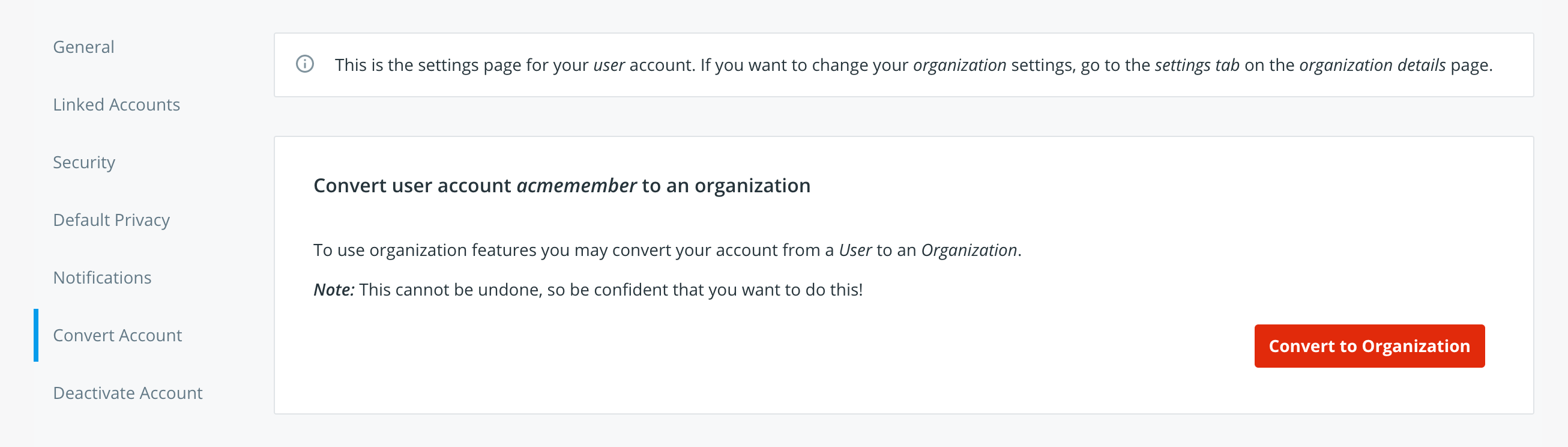 Convert account view