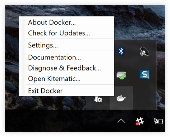Docker for Windows popup menu