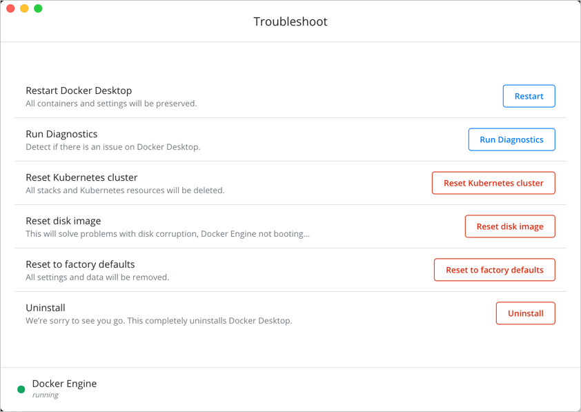 Uninstall or reset Docker
