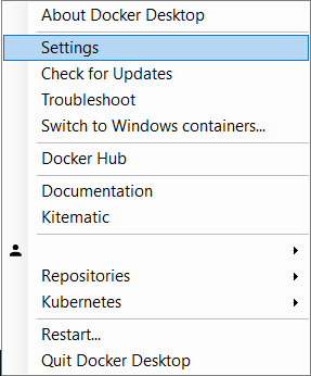 Docker Desktop popup menu