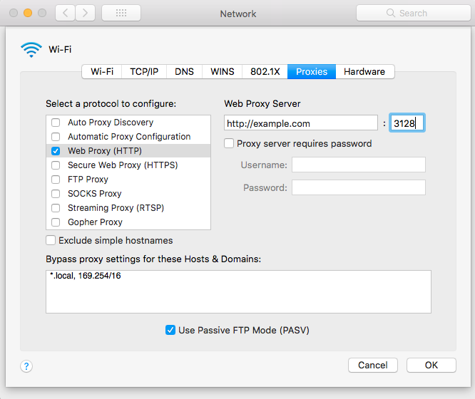 macOS Proxy Settings