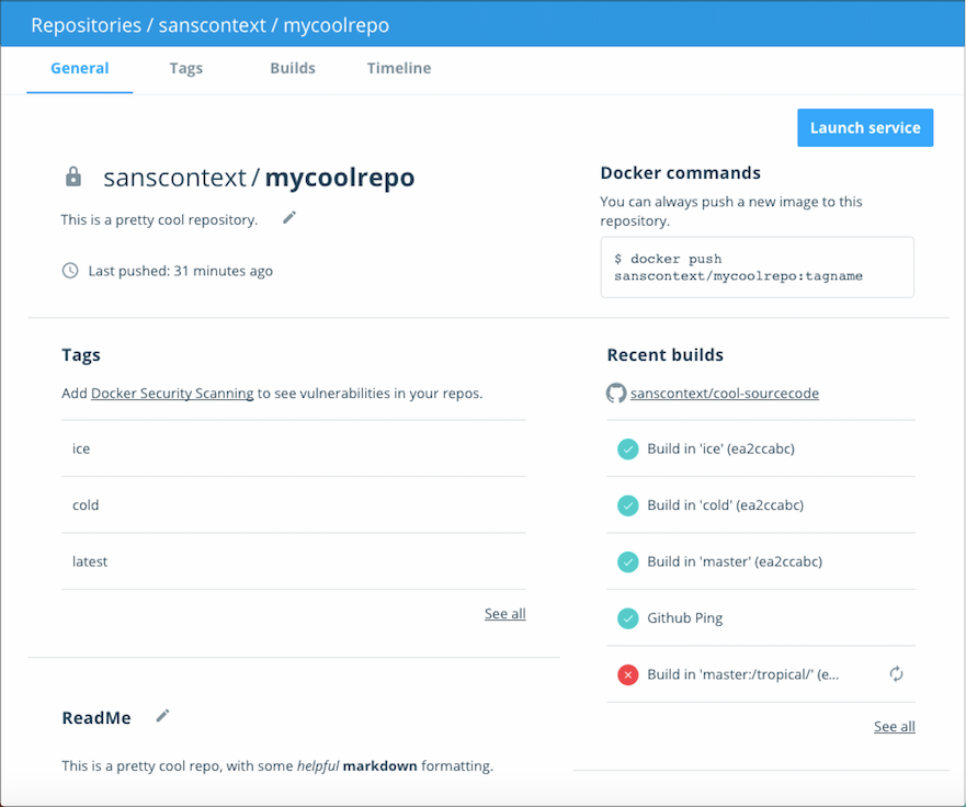Docker Cloud repository General view