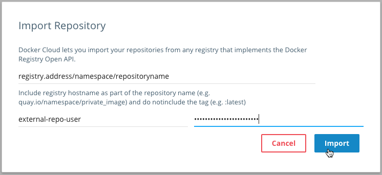 Import repository popup