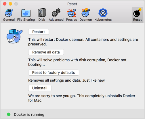 Uninstall or reset Docker