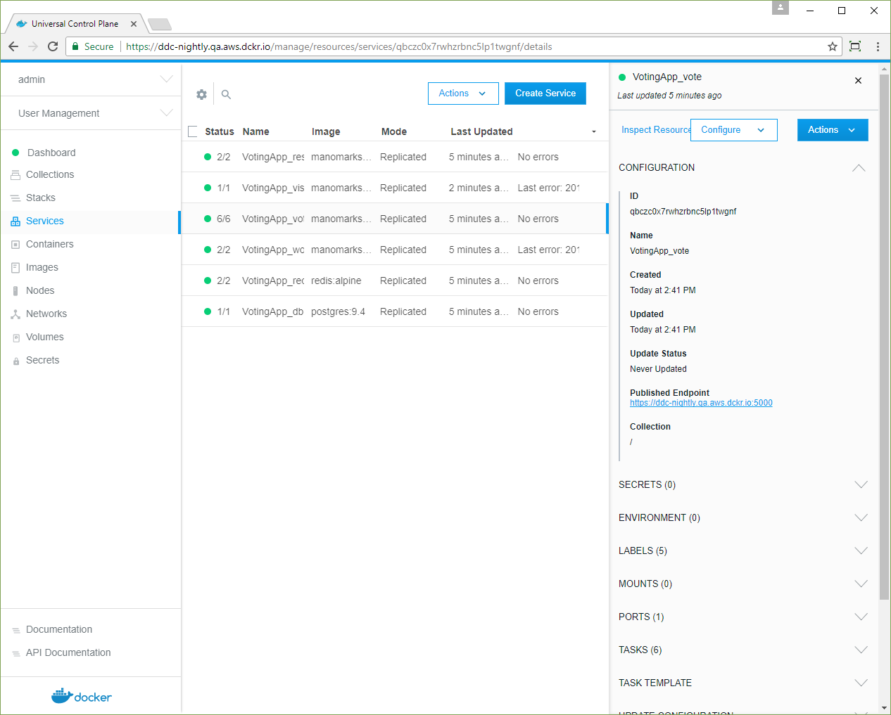 Screenshot of deployed service