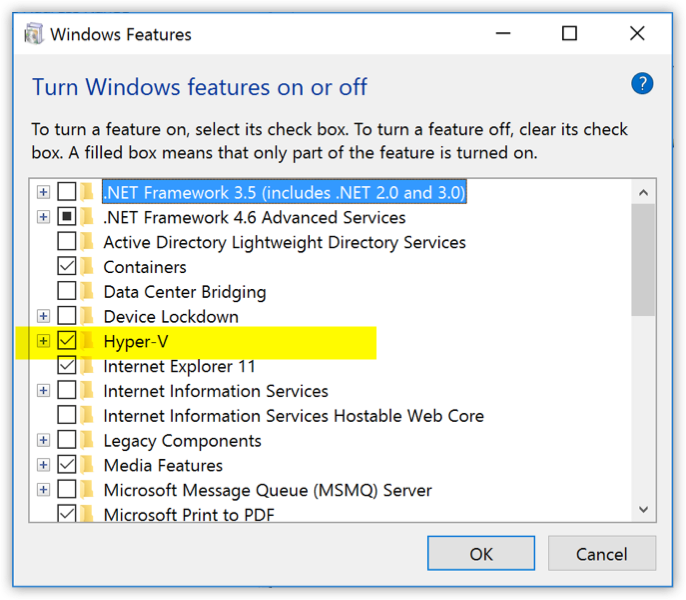 Hyper-V on Windows features