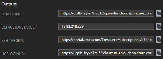 Output URLs of an Docker EE for Azure deployment