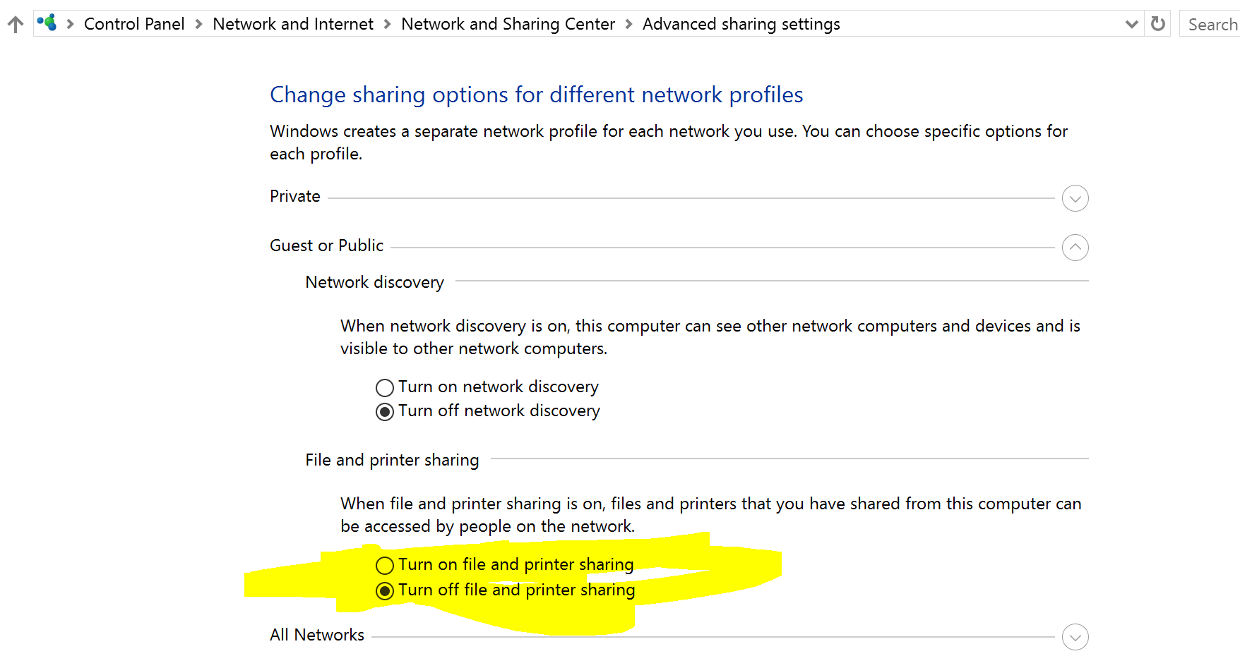Sharing settings