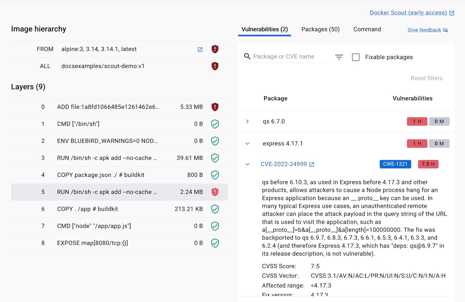 Screenshot showing highlighting a CVE in Docker Desktop