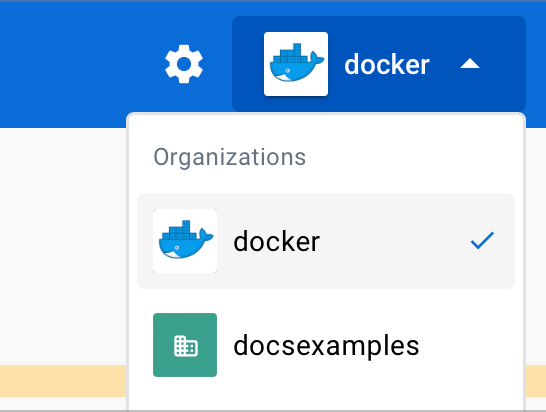 Screenshot showing organization picker in the Docker Scout dashboard