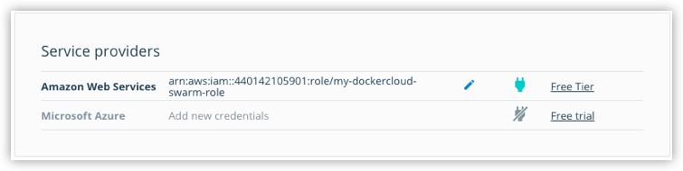 Service providers list, showing newly added AWS credentials