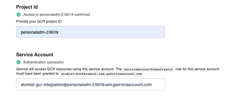 GCP configuration successful