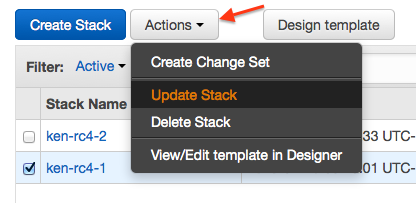 update stack on CloudFormation page